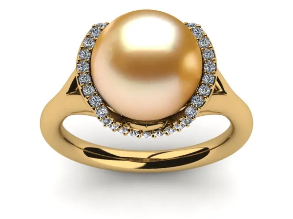 Golden Pearl Diamond Cradle Ring