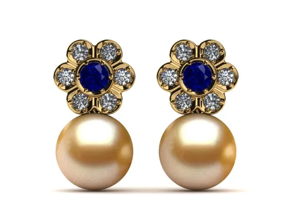 Golden South Sea Pearl Flower Gemstone Earring