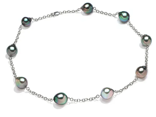 10 x 11mm Black Tahitian Drop Cultured Pearl Tin Cup Necklace