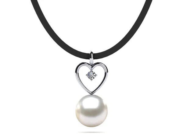 South Sea Pearl & Diamond Leather Heart Necklace