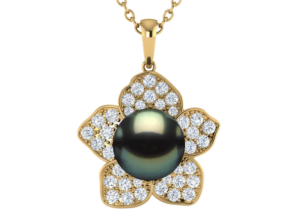 Daffodil a Black Tahitian Cultured Pearl in Yellow Gold