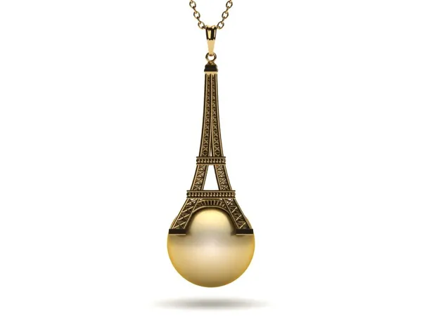 Golden Pearl Eiffel Tower Pendant