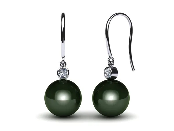 French Wire Diamond Drop Tahitian Pearl Earring