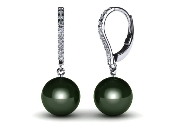 Tahitian Diamond Lever Back Pearl Earring