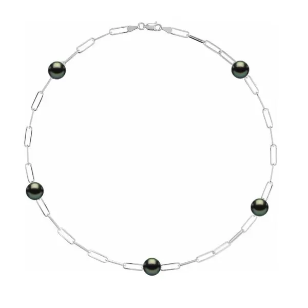 Tahitian Pearl Paperclip Silver Necklace
