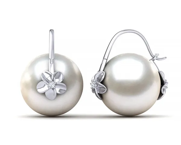 South Sea Pearl Double Hibiscus Earring White Gold