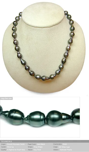 8 x 11mm Tahitian Drop Shape South Sea Cultured Pearl Neclace