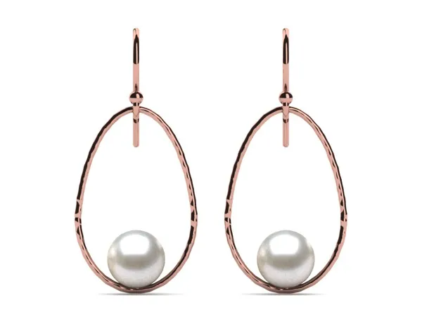 South Sea Pearl Open Drop Hoop Hammered
