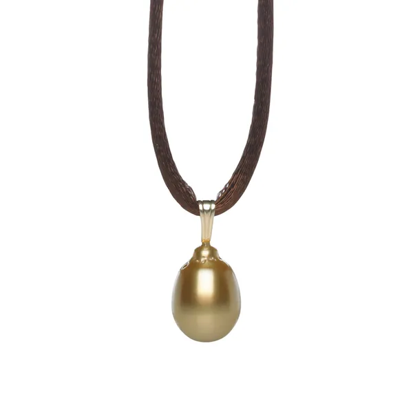 Pearl Silk Cord Necklace with Golden South Sea Pearl