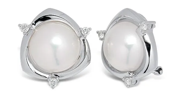 Mabe Pearl and Diamond Earrings set in 14K White Gold