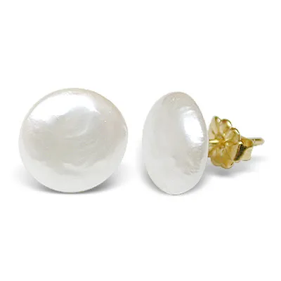 12mm Freshwater Coin Stud Earrings