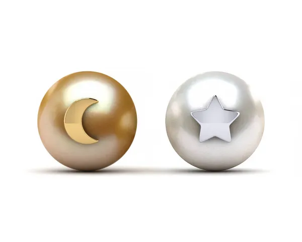Golden & White Pearl Star and Moon Emoji Earring