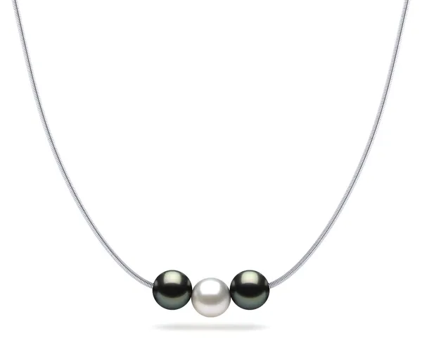 Tahitian Pearl Black and White Pearls on Snake Chain