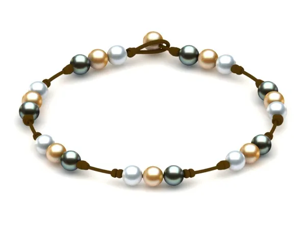 Pearl and Leather Necklace White Golden Tahitian