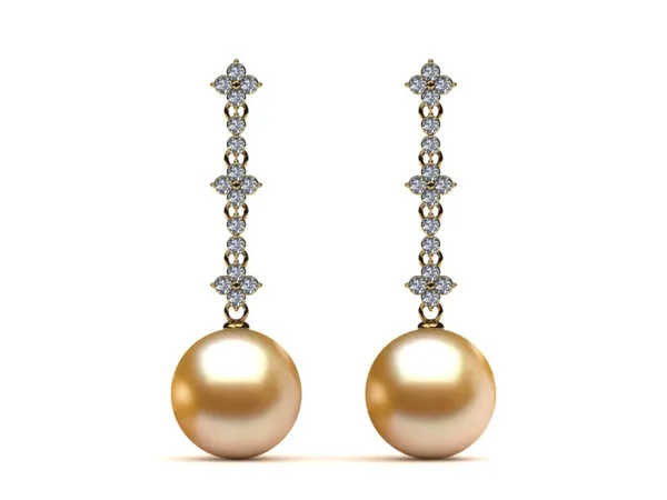 Golden Pearl Flower Diamond Drop Earring