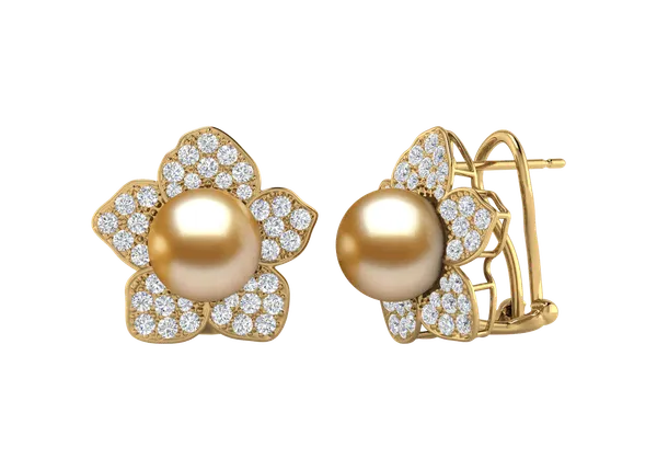 Golden Pearl Earring Daffodil Style
