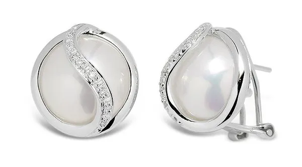 Mabe Pearl and Diamond Earrings set in 14K White Gold