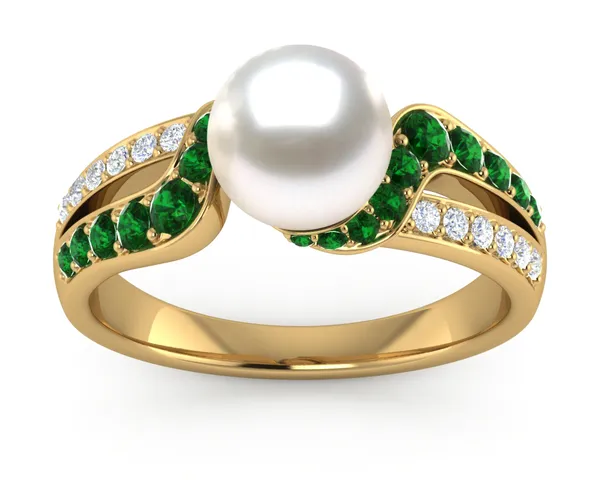 South Sea Pearl & Green Emerald Bluefin Ring