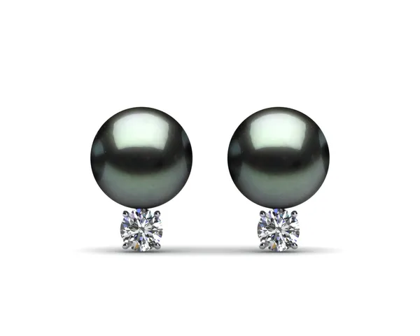 9mm Black South Sea Tahitian Pearl Earring with .40 carats tdw