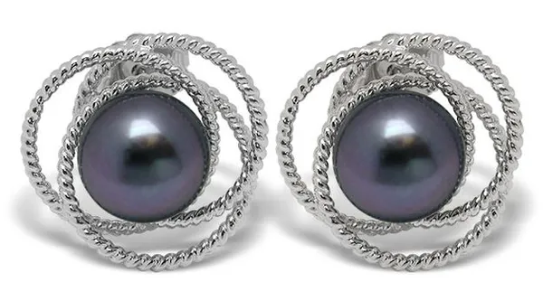 Black Pearl Earring Spiral Trixy Akoya Cultured