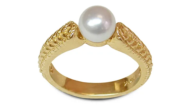 Golden Weave a Japanese Akoya Cultured Pearl Ring