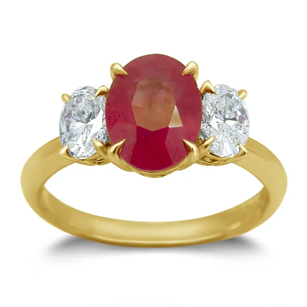 18K Yellow Gold Ruby Ring w/0.72Ct. Diamonds
