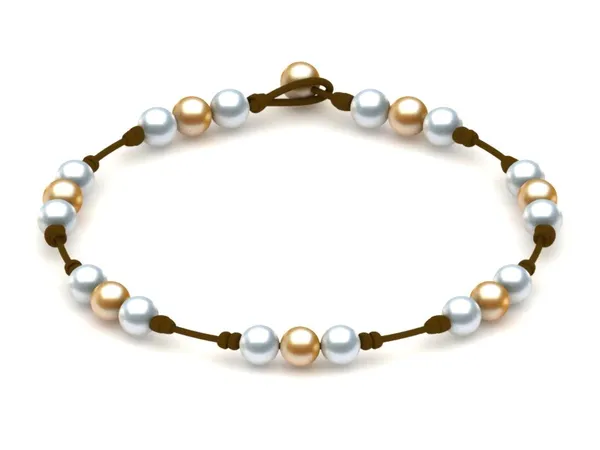 Pearl & Leather Necklace White Golden White