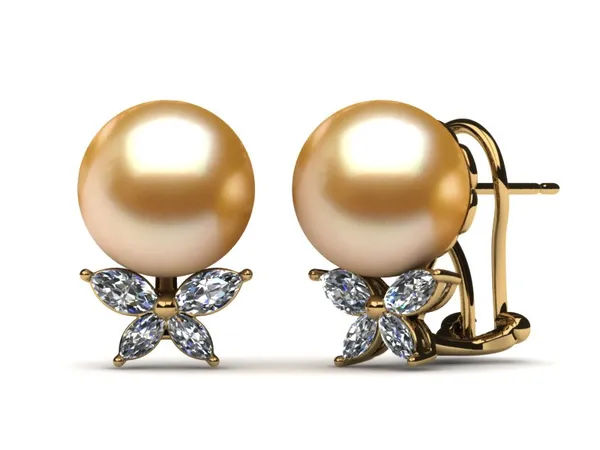 Golden Pearl Diamond X Earring