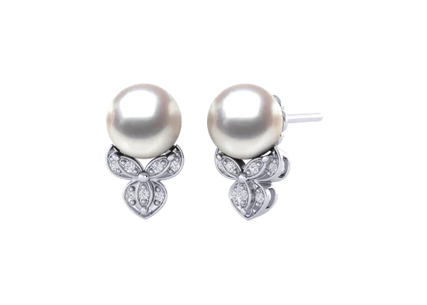Pearl and Leaf Diamond Earring