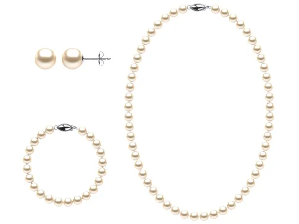 16 Inch 3 Piece Set of 6.5 x 7mm TRUE AAA Quality Cream Freshwater Pearls