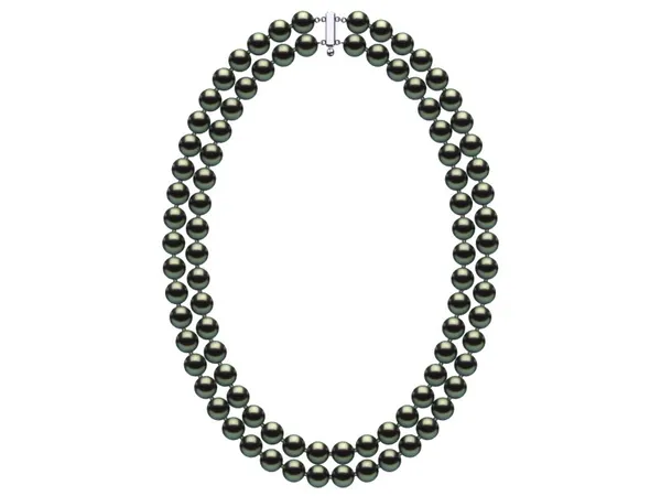8 x 9mm Black Green Freshwater Double Strand Pearl Choker