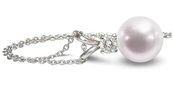 7mm Cultured Pearl and Diamond Pendant Necklace with .07 Carat T.D.W.