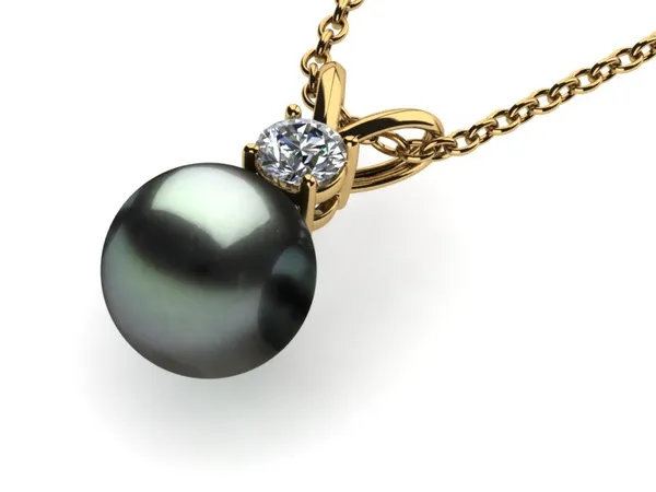 Golden 8mm Pearl & Diamond Pendant