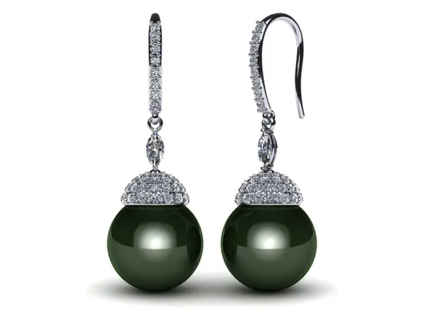 Tahitian Pearl and Diamond Crown Drop Earring