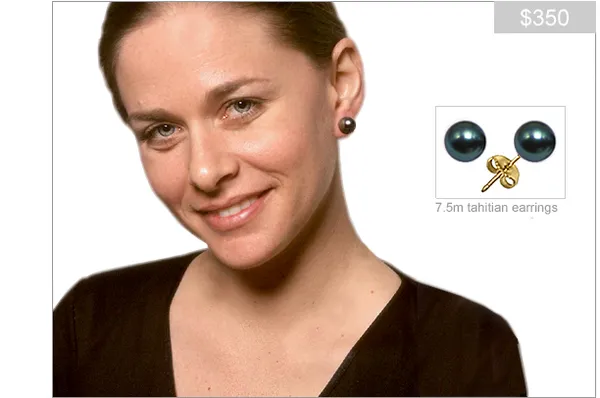7.5mm Black Tahitian South Sea Earring Pair Set in 14K Yellow Gold