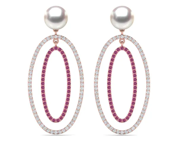 Akoya Double Hoop Pearl and Diamond Earring