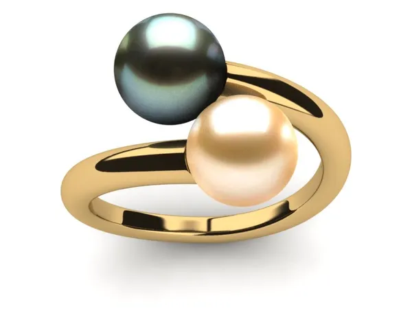 Golden & Black Tahitian South Sea Pearl Twin Ring