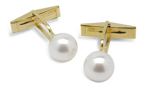 Sleeve Cuff Links - Japanese Akoya Cultured Pearl - 14K Gold