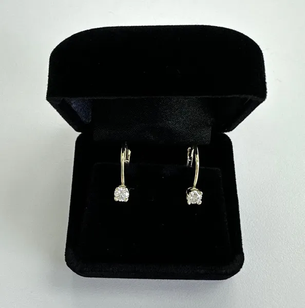 14K Yellow Gold Diamond Leverback Earrings .60 carats tdw F color VS Clarity