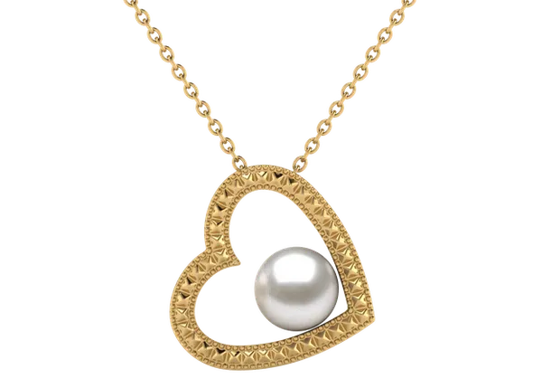 Pearl Heart Pendant with Diamond Cut Surface