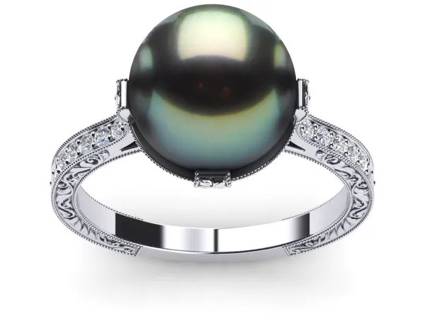 Tahitian Pearl Ring Black South Sea Antique Style