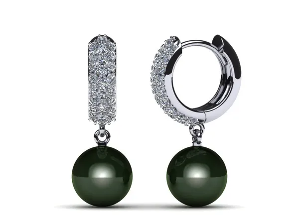 Tahitian Pearl Earring Large Huggie .55 carats t.d.w.