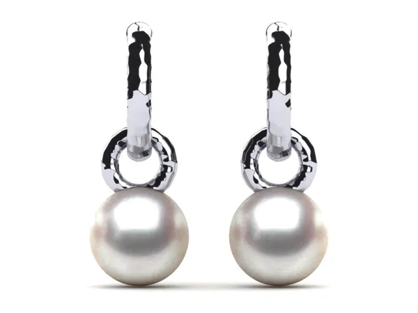 South Sea Pearl Double Hoop Hammered Style