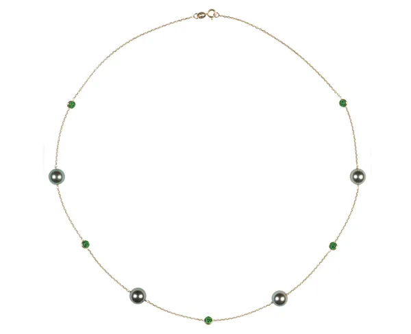 Tahitian Pearl and Emerald Tin Cup Necklace