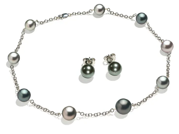 10 x 10.5mm Multicolor Tahitian Cultured Pearl Tin Cup Necklace