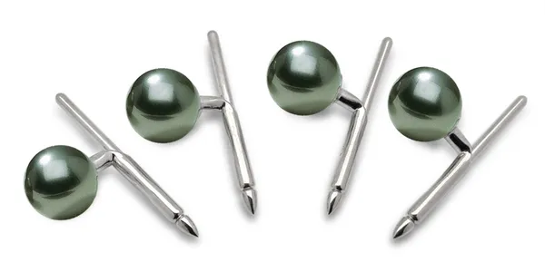 Cuff Link Buttons - Black Green Tahitian Cultured Pearl - 14K Gold