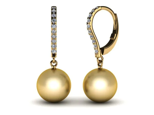 Golden Diamond Leverback Pearl Earring