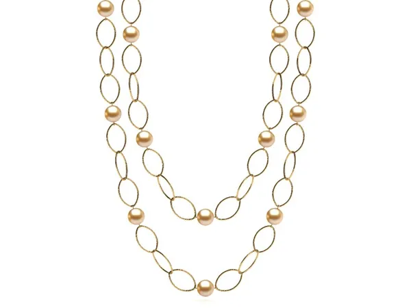 36 Inch Golden Pearl 10mm Hammered Link Necklace