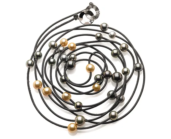 9 x 12mm Multicolor Pearl & Leather 108" Necklace