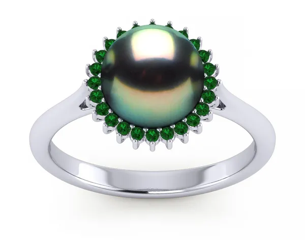 Tahitian Pearl Sunflower Emerald Ring